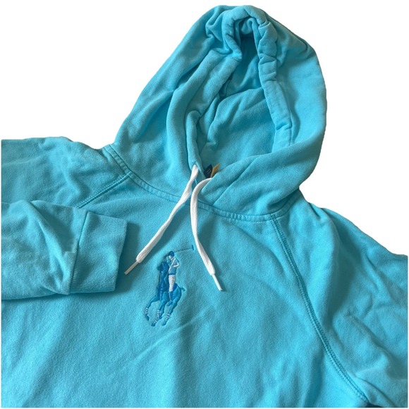 Polo Ralph Lauren Big Pony Fleece Hoodie Women's M Blue Pullover Sweatshirt - Picture 1 of 11
